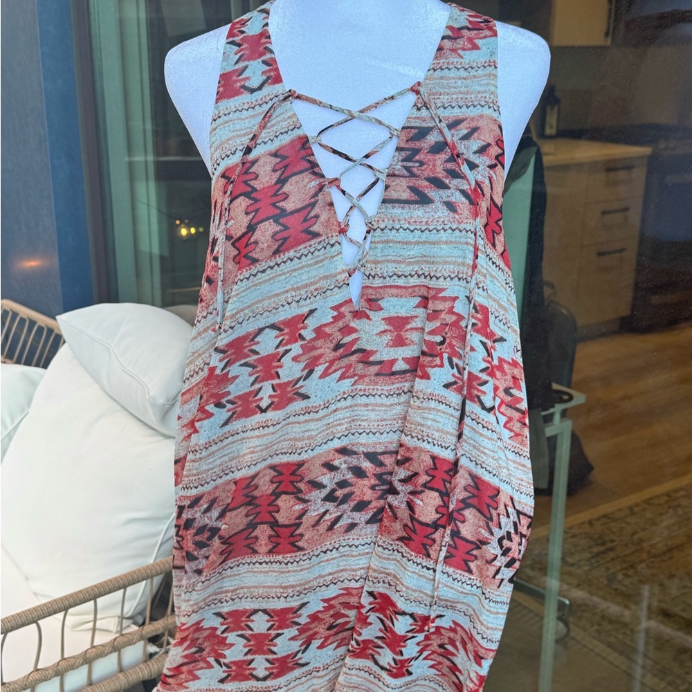 Show Me Your MuMu Red and Blue Patterned Midi Dress